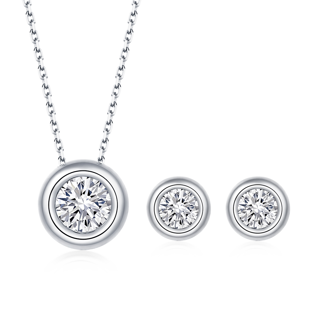 Bubble Series S925 Silver Plated Platinum Moissanite Pendant Earnail Bracelet Set